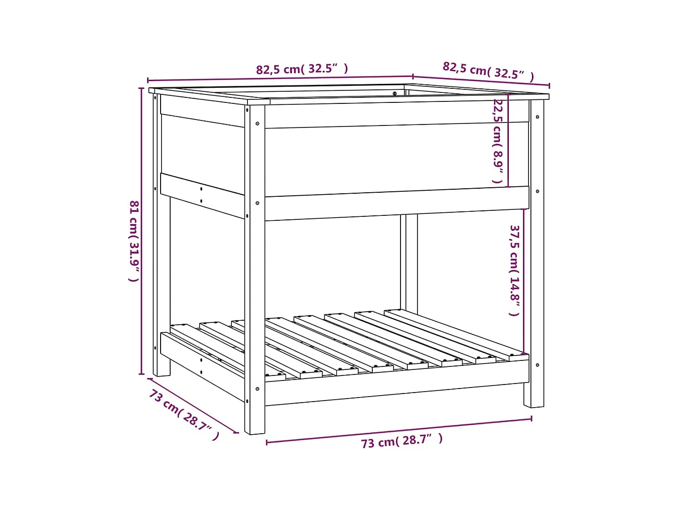 Jardinière bac lit surélevé bois blanche 82.5 x 82.5 x 81 cm 02_0038412