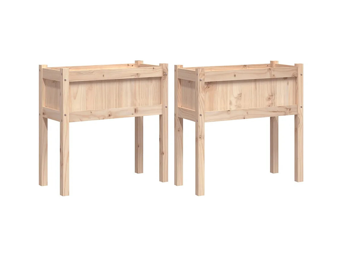 Vassoio per fioriera aiuola rialzata piante fiori giardino terrazze set di 2 con gambe in legno massello di pino marrone 02_0039019
