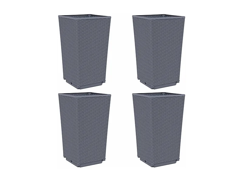 Bandeja para plantador de plantas com canteiro elevado, flores, terraços de jardim, conjunto de 4 32,5 x 32,5 x 57 cm PP cinza 02_0039114