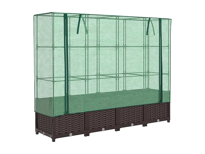 Fioriera rialzata per aiuola fioriera per terrazza giardino rialzato con copertura effetto rattan 160 x 40 x 138 cm Marrone 02_0038755