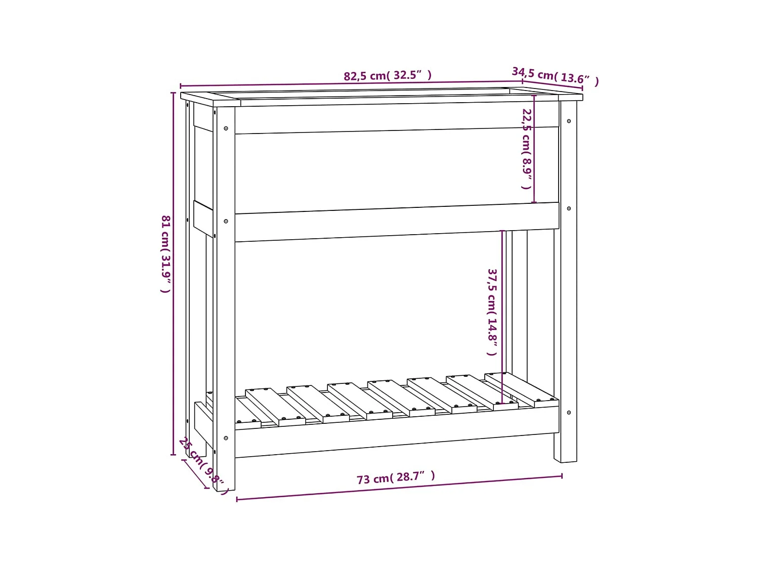 Jardinière bac lit surélevé bois marron 82.5 x 34.5 x 81 cm 02_0038400