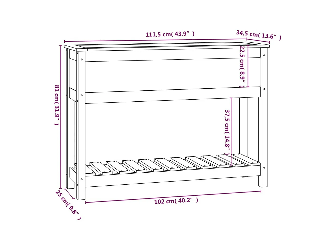 Jardinière bac lit surélevé bois marron 111.5 x 34.5 x 81 cm 02_0038381
