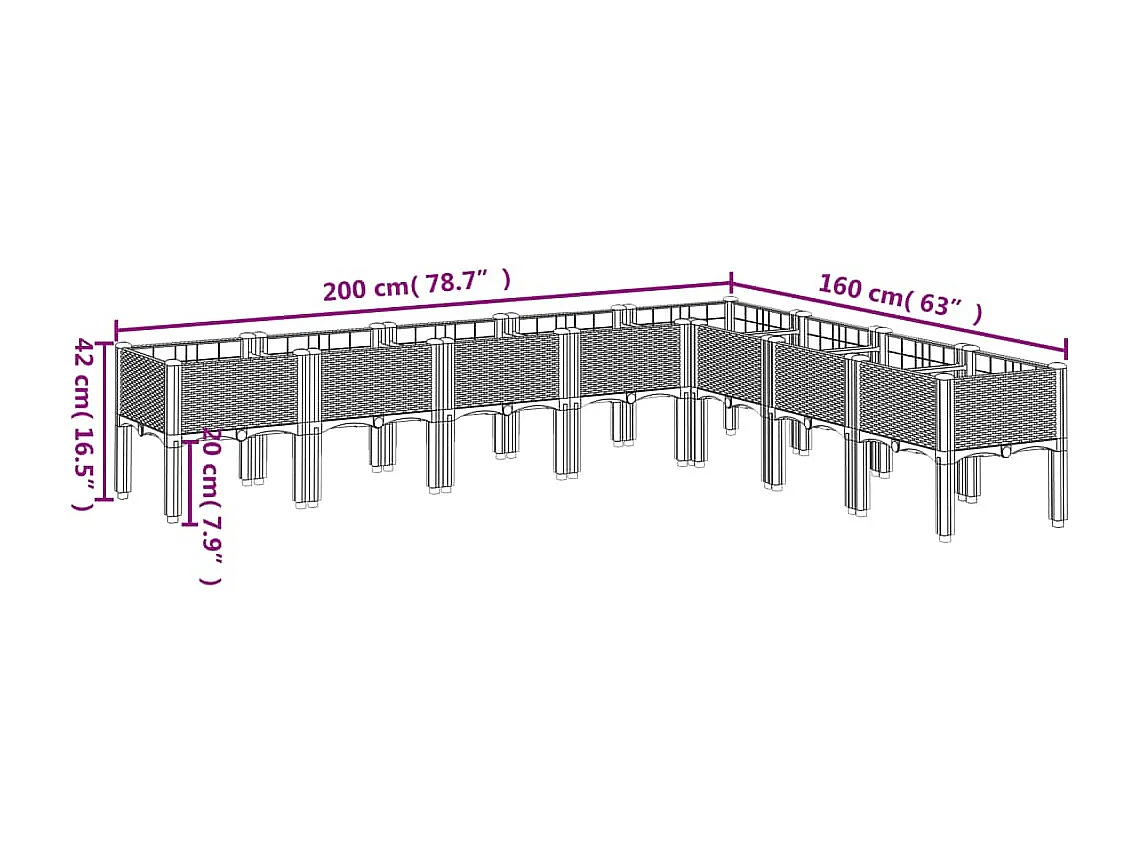 Floreira canteiro elevado floreira terraço jardim com pés 200 x 160 x 42 cm PP marrom 02_0038162