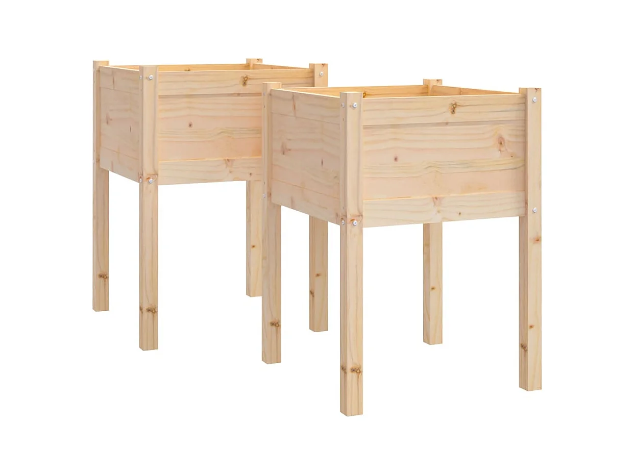 Fioriera aiuola rialzata vassoio piante fiori giardino esterno terrazze set da 2 50 x 50 x 70 cm legno massello di pino marrone 02_0038902