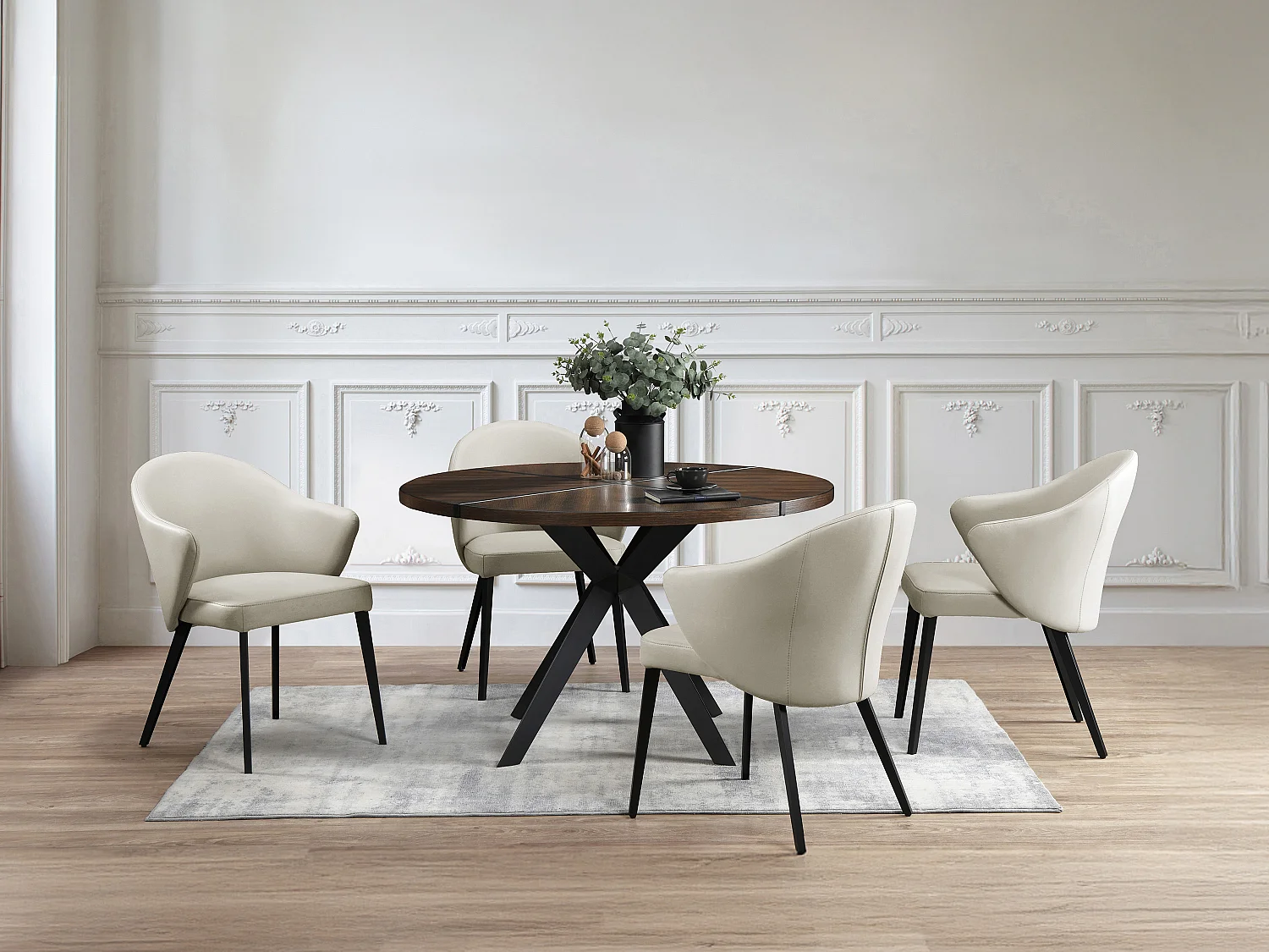 Chaise avec accoudoirs en cuir et acier noir - Beige - MIBELLY de Maison Céphy