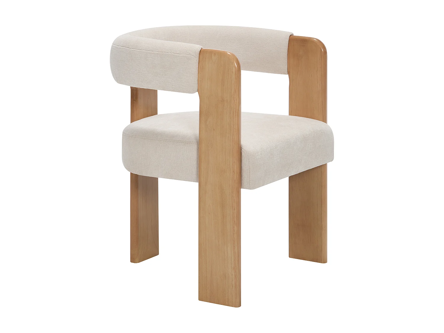 Chaise avec accoudoirs en tissu texturé et bois d'hévéa - Crème et naturel clair - LUDVIKA