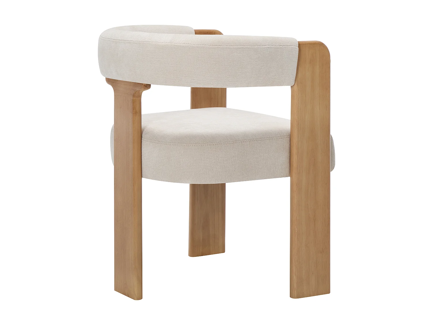 Chaise avec accoudoirs en tissu texturé et bois d'hévéa - Crème et naturel clair - LUDVIKA