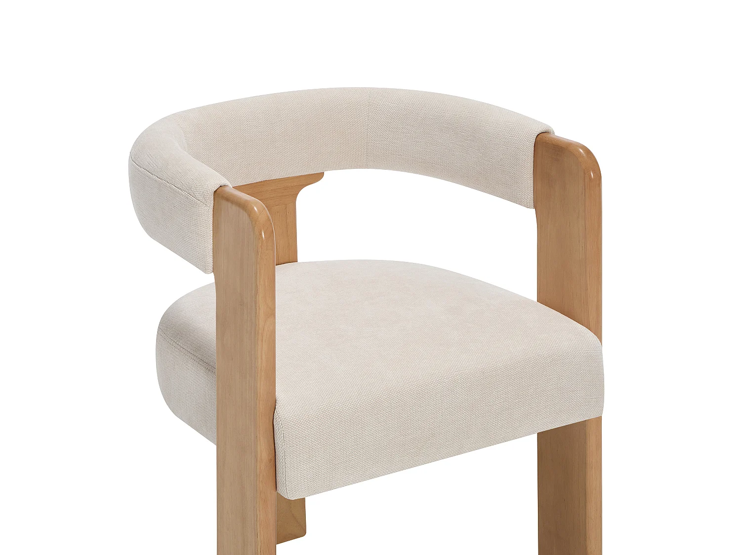 Chaise avec accoudoirs en tissu texturé et bois d'hévéa - Crème et naturel clair - LUDVIKA