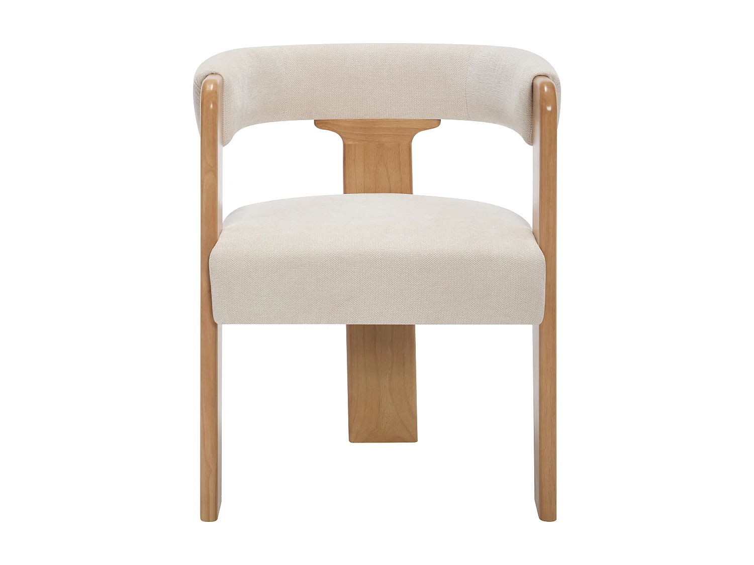 Chaise avec accoudoirs en tissu texturé et bois d'hévéa - Crème et naturel clair - LUDVIKA