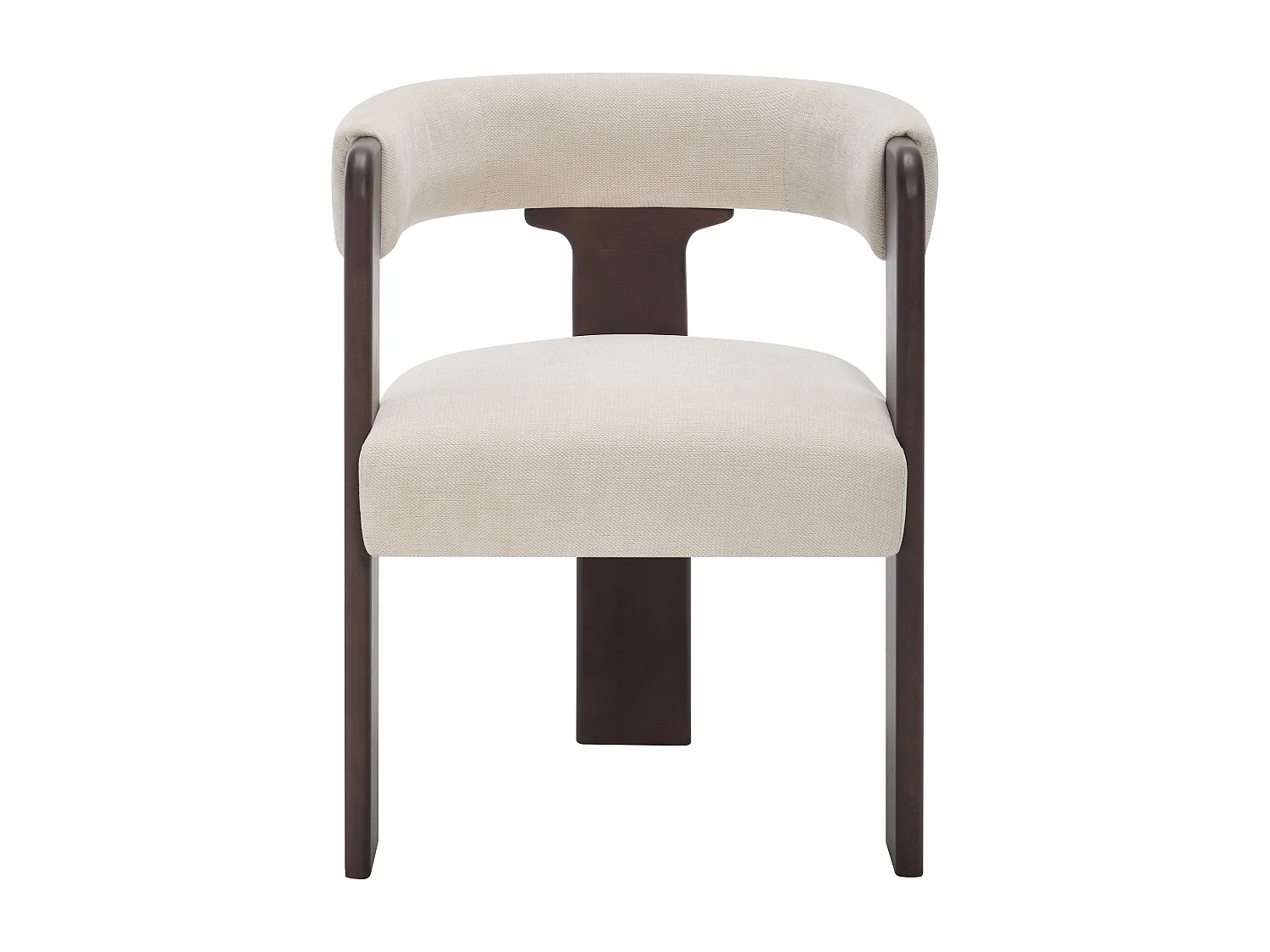 Chaise avec accoudoirs en tissu texturé et bois d'hévéa - Crème et naturel foncé - LUDVIKA