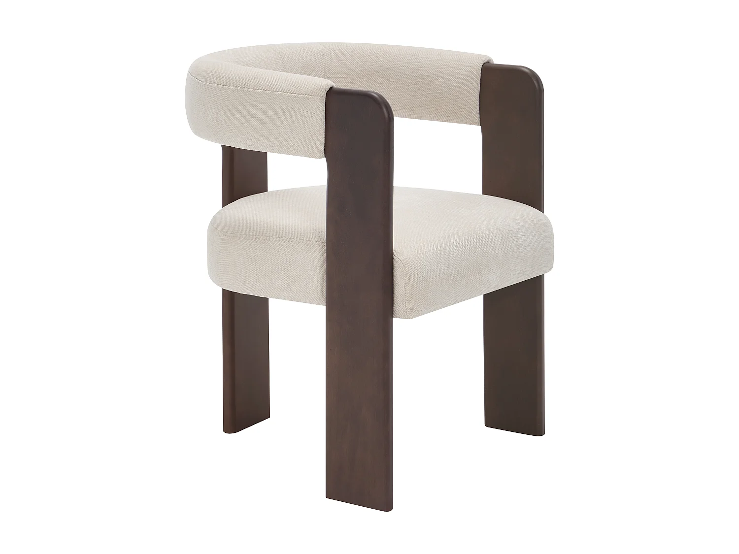 Chaise avec accoudoirs en tissu texturé et bois d'hévéa - Crème et naturel foncé - LUDVIKA