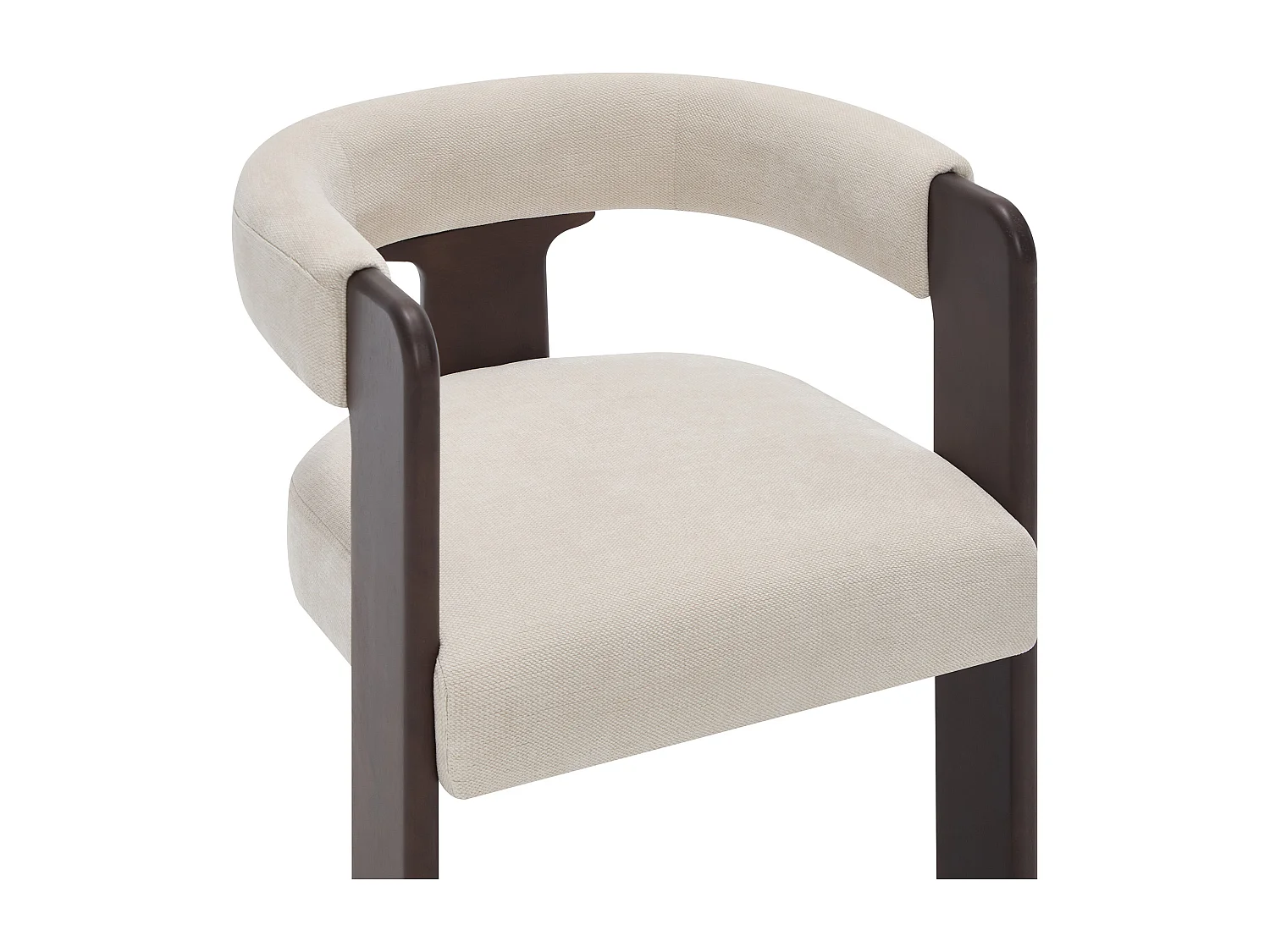 Chaise avec accoudoirs en tissu texturé et bois d'hévéa - Crème et naturel foncé - LUDVIKA