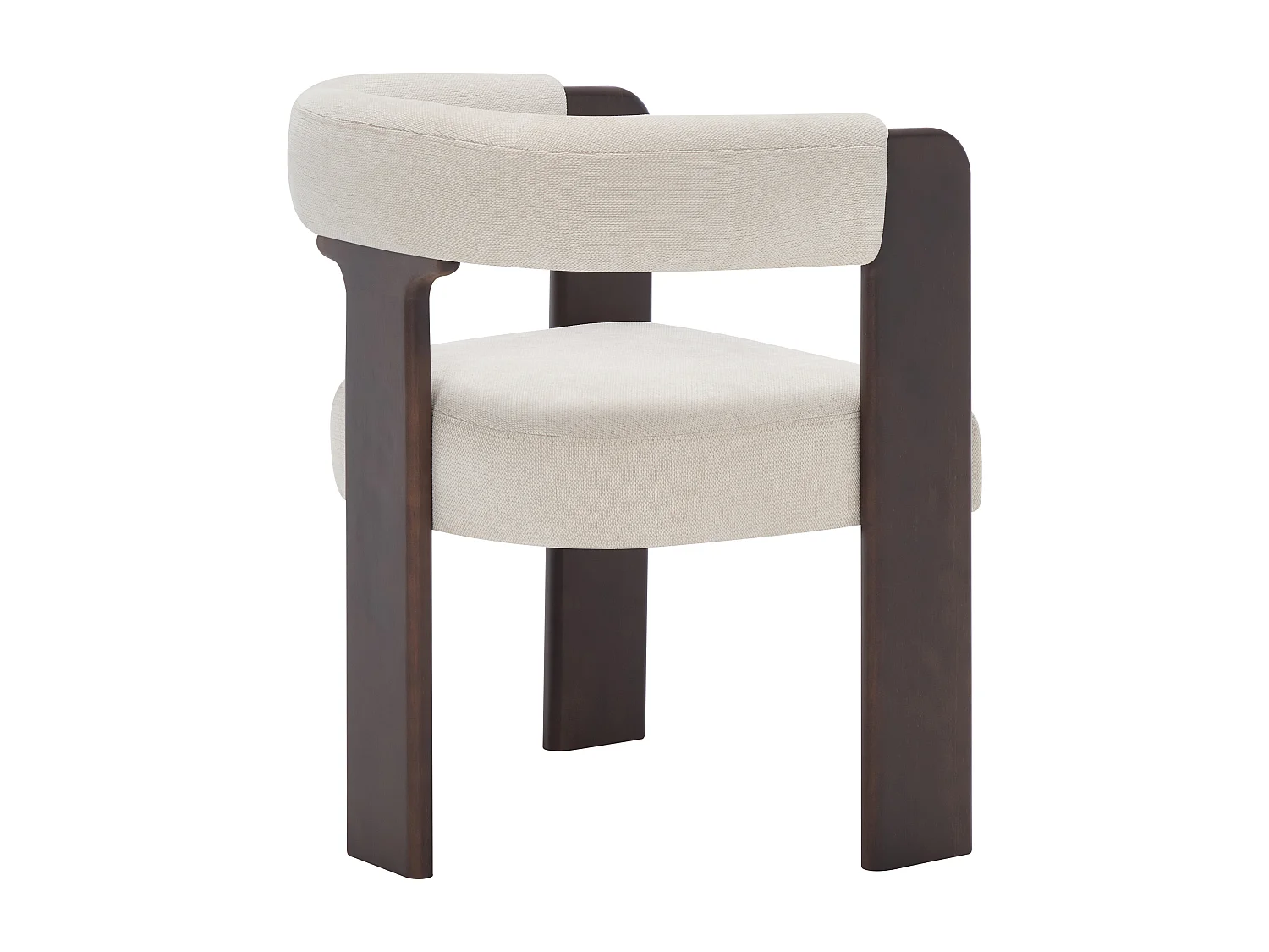 Chaise avec accoudoirs en tissu texturé et bois d'hévéa - Crème et naturel foncé - LUDVIKA