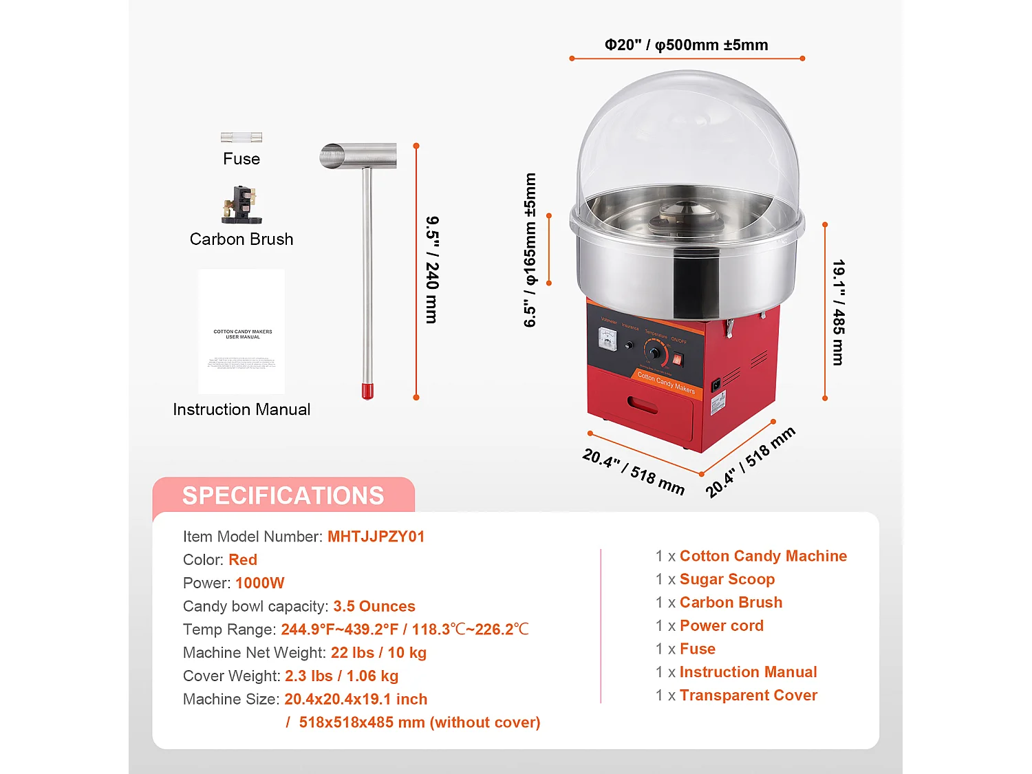 Kommerzielle Zuckerwattemaschine SucceBuy, Zuckerwattemaschine 1000 W,für Zuhause, Kindergeburtstag, Familienfeier, Rot