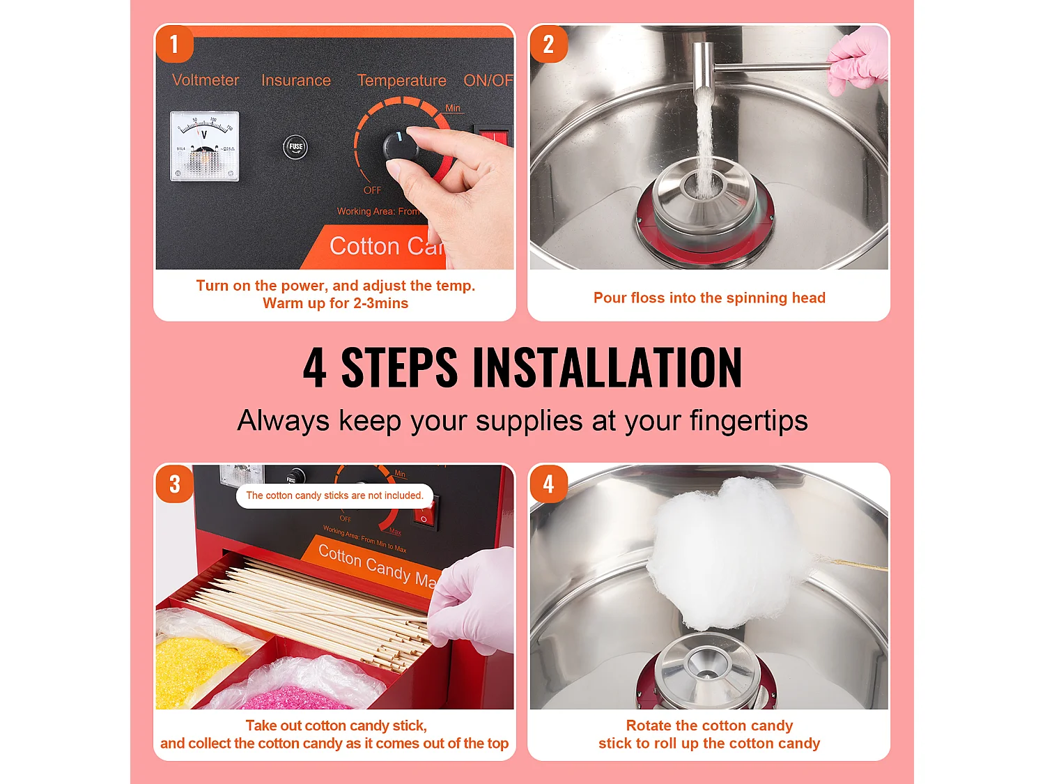 Kommerzielle Zuckerwattemaschine SucceBuy, Zuckerwattemaschine 1000 W,für Zuhause, Kindergeburtstag, Familienfeier, Rot