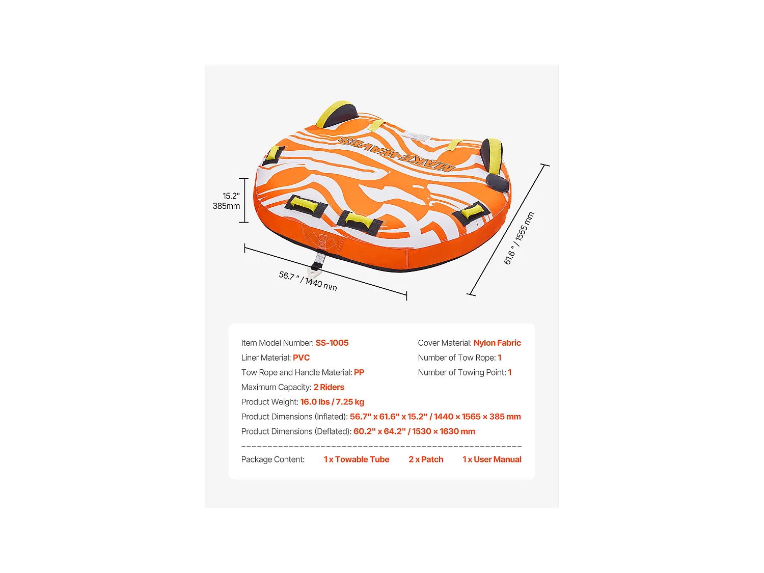 Bouée Tractée Gonflable SucceBuy, Tube de Sport Nautique Gonflable pour 1 à 2 Passagers, pour la Navigation de Plaisance