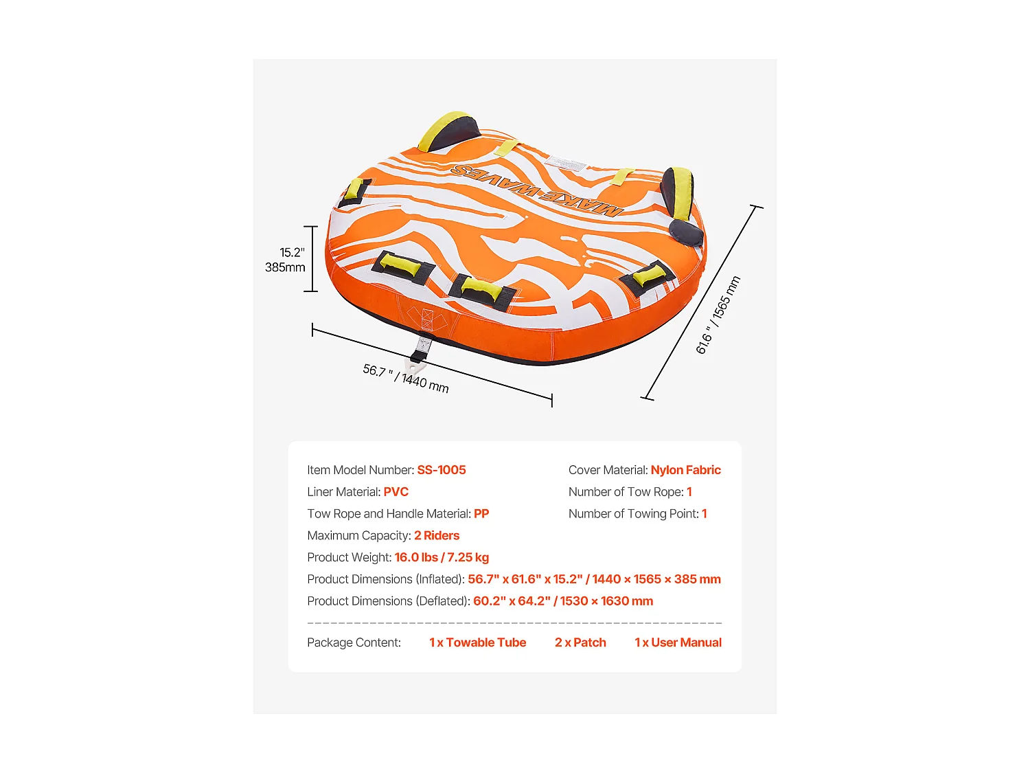 Bouée Tractée Gonflable SucceBuy, Tube de Sport Nautique Gonflable pour 1 à 2 Passagers, pour la Navigation de Plaisance