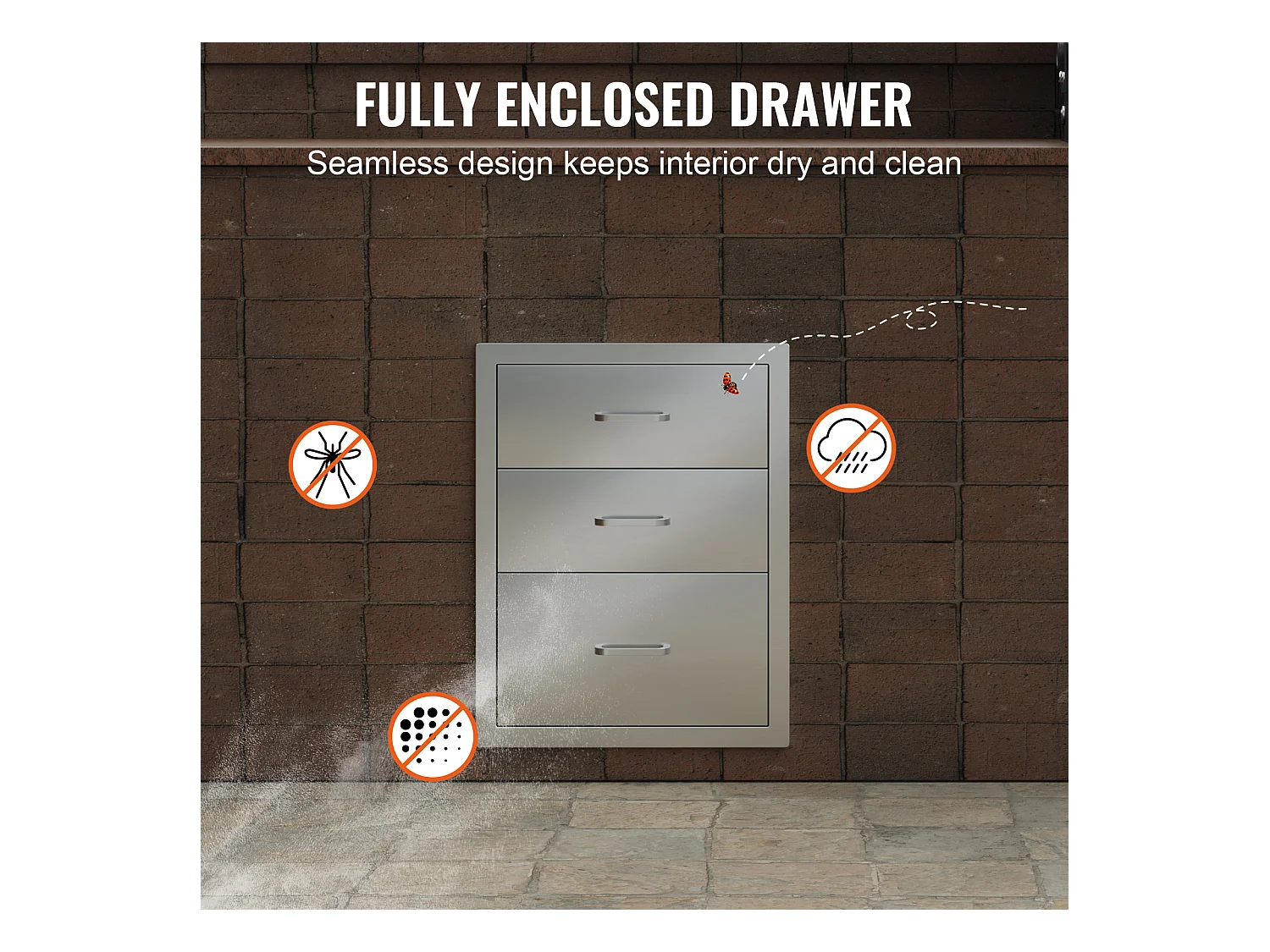 Cassetto a Triplo Accesso SucceBuy, con 3 Scomparti in Acciaio Inossidabile, 46x52x59 cm, Stile Rialzato per Cucina all'Aperto