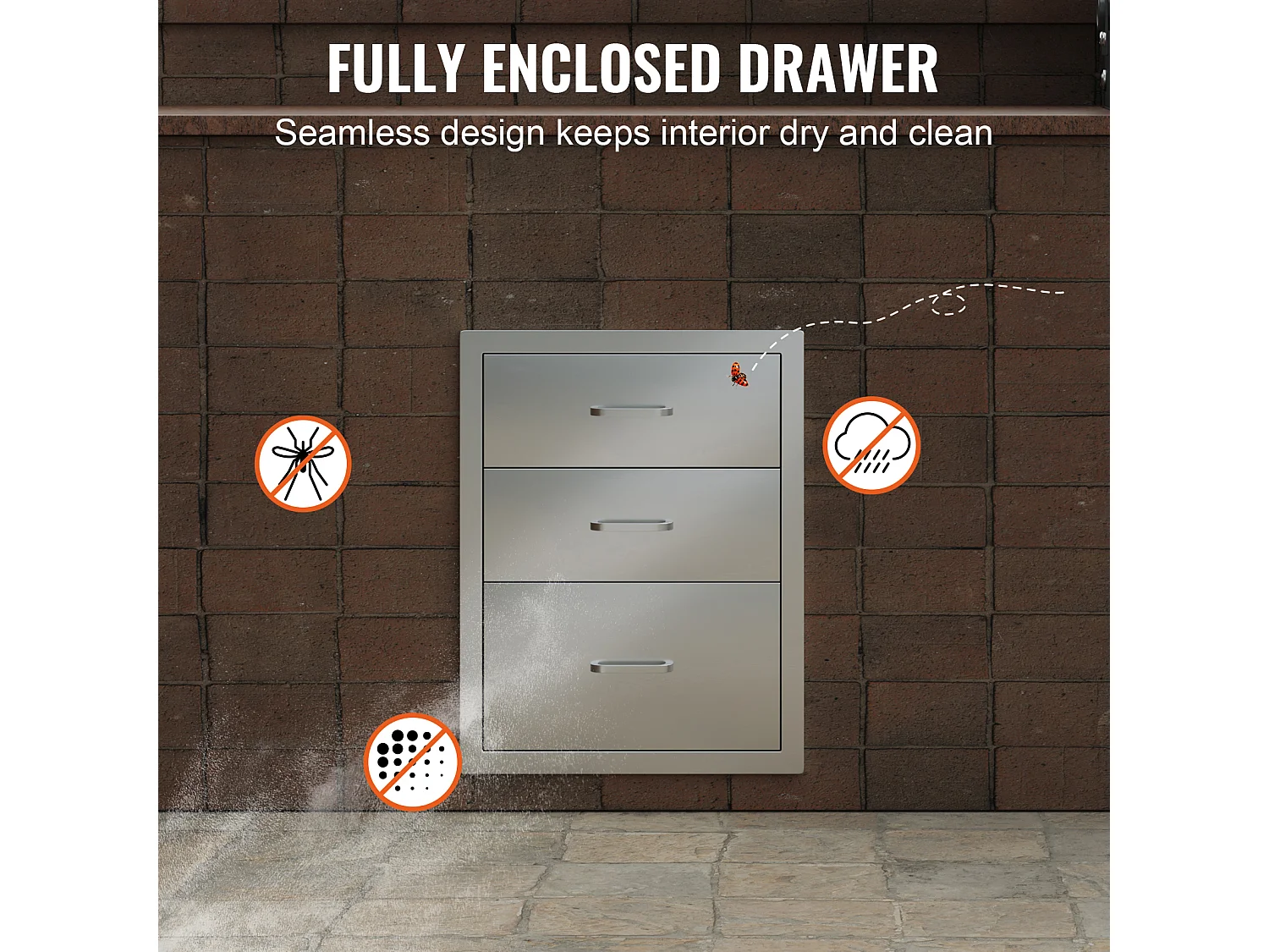 Tiroir à Triple Accès SucceBuy,à 3 Espaces de Tiroirs de Rangement en Acier Inoxydable, 46x52x59cm, Style Surélevé pour Cuisine Extérieure