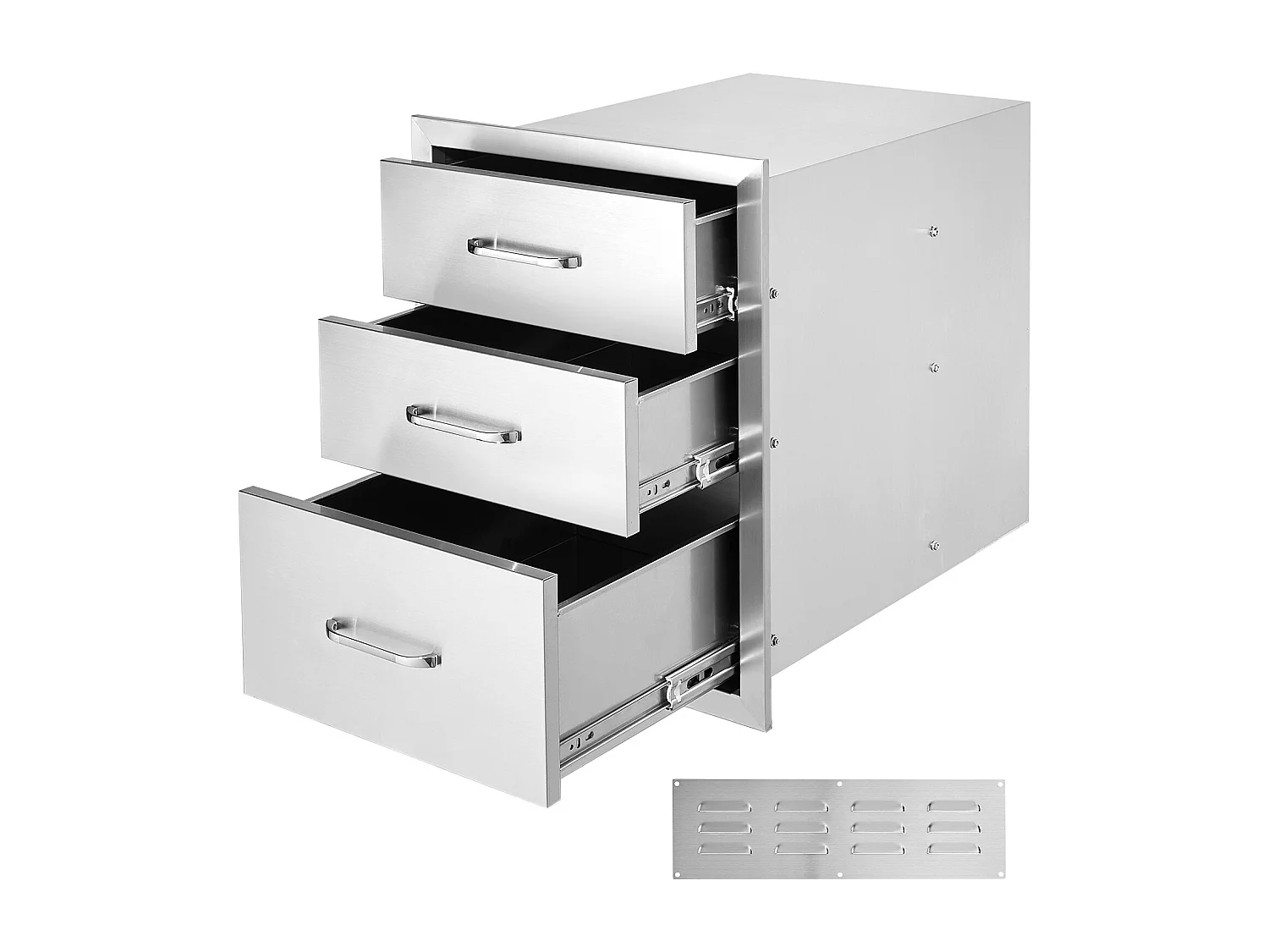 Tiroir à Triple Accès SucceBuy,à 3 Espaces de Tiroirs de Rangement en Acier Inoxydable, 46x52x59cm, Style Surélevé pour Cuisine Extérieure