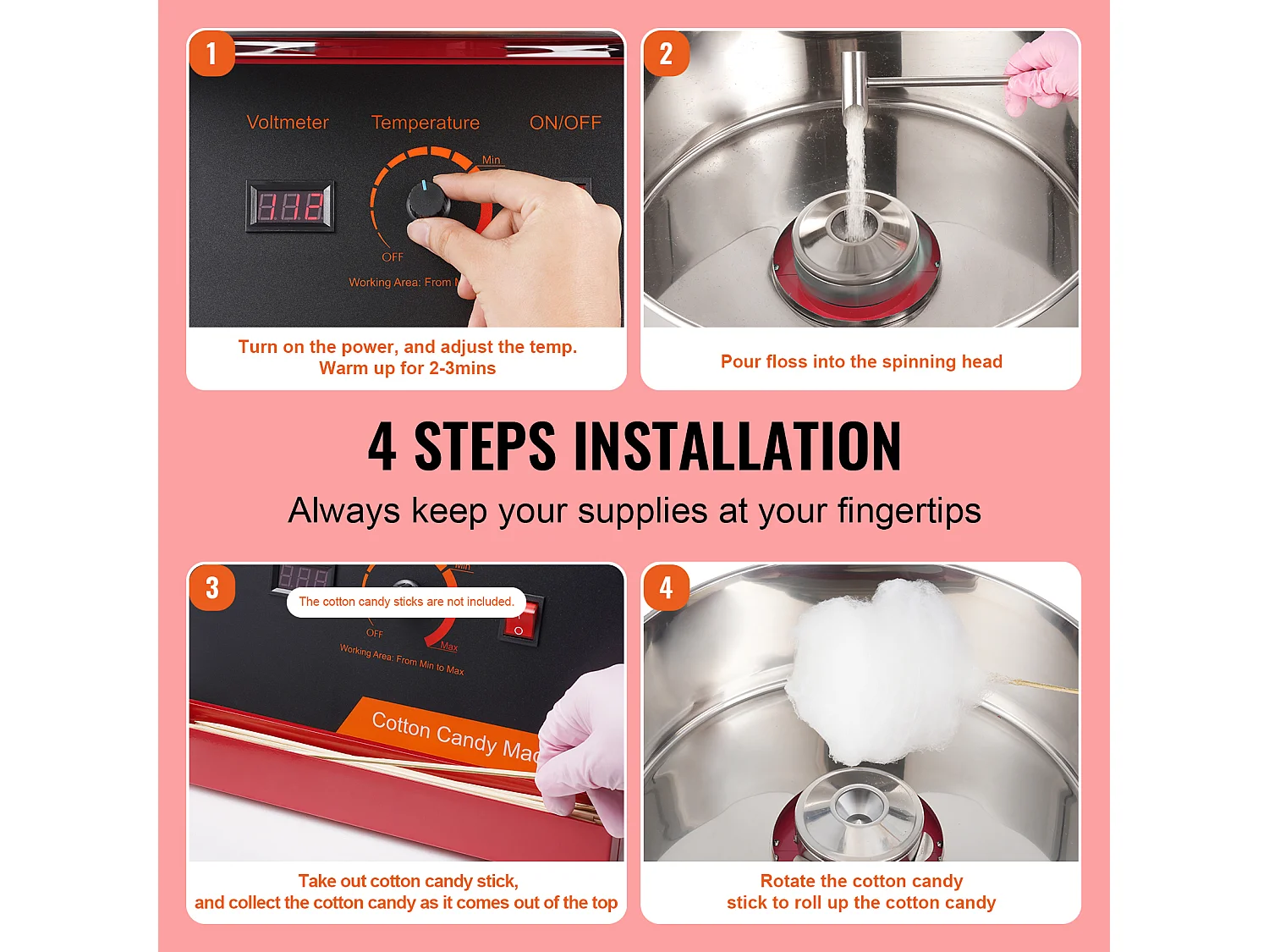 Macchina per Zucchero Filato Commerciale SucceBuy, Macchina per Zucchero Filato 1000 W con Coperchio, Rossa