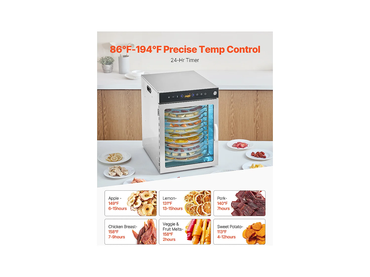 Suszarka do Żywności SucceBuy Obrotowa Suszarka do Żywności, 12 Tac, Stal Nierdzewna, 800 W, do Suszenia Owoców