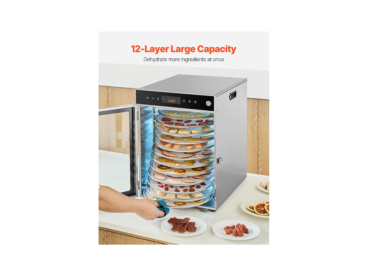 Suszarka do Żywności SucceBuy Obrotowa Suszarka do Żywności, 12 Tac, Stal Nierdzewna, 800 W, do Suszenia Owoców