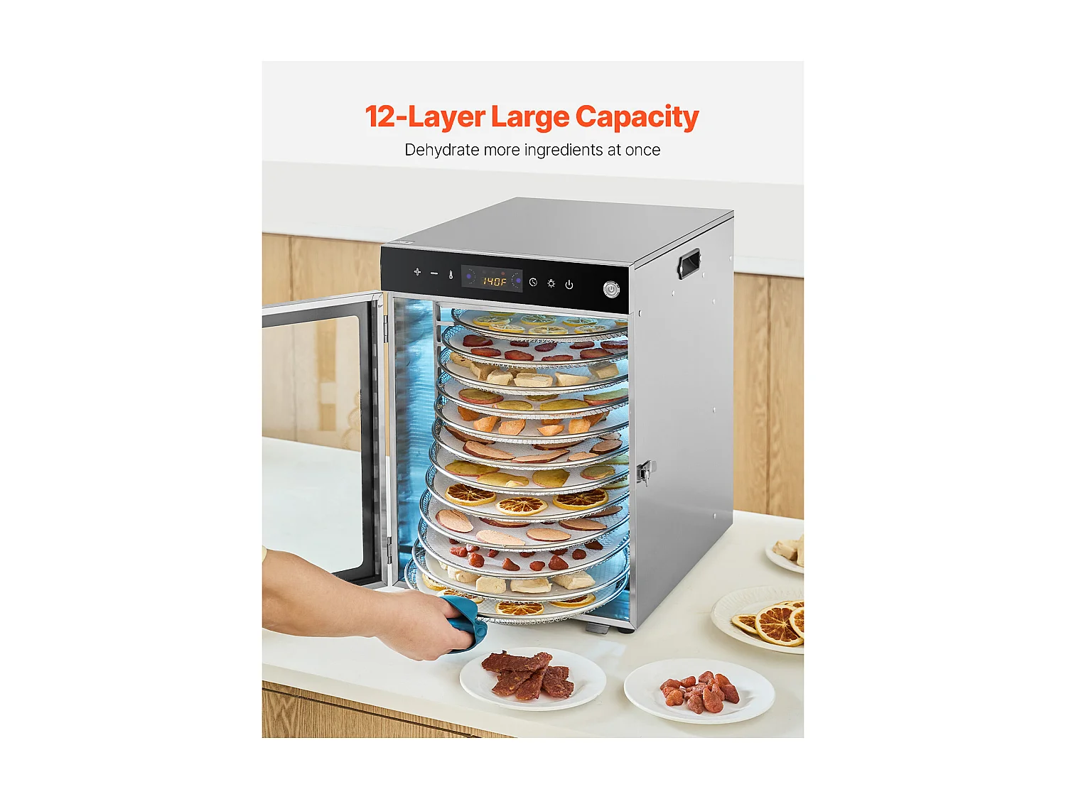 Déshydrateur à Aliments SucceBuy Déshydrateur Alimentaire Rotatif 12 Plateaux, Acier Inoxydable, 800 W, pour le Séchage des Fruits