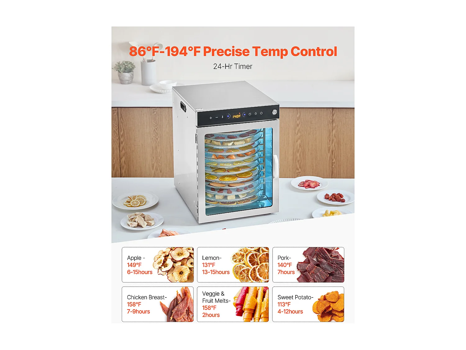 Déshydrateur à Aliments SucceBuy Déshydrateur Alimentaire Rotatif 12 Plateaux, Acier Inoxydable, 800 W, pour le Séchage des Fruits