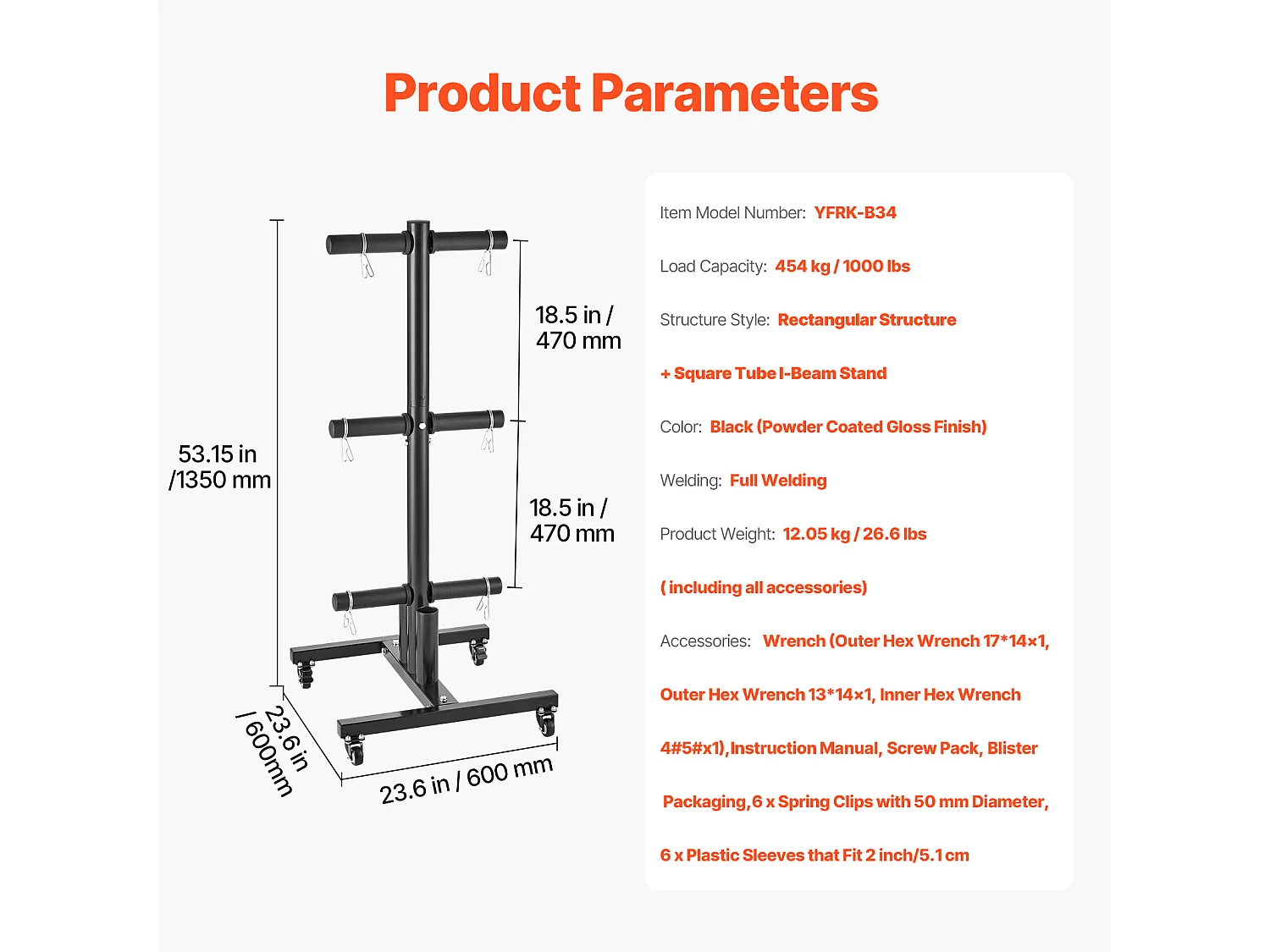 Supporto per Piastre di Peso SucceBuy, Verticale con Rotelle, per Piastre da 50,8 mm, Capacità di 454 kg