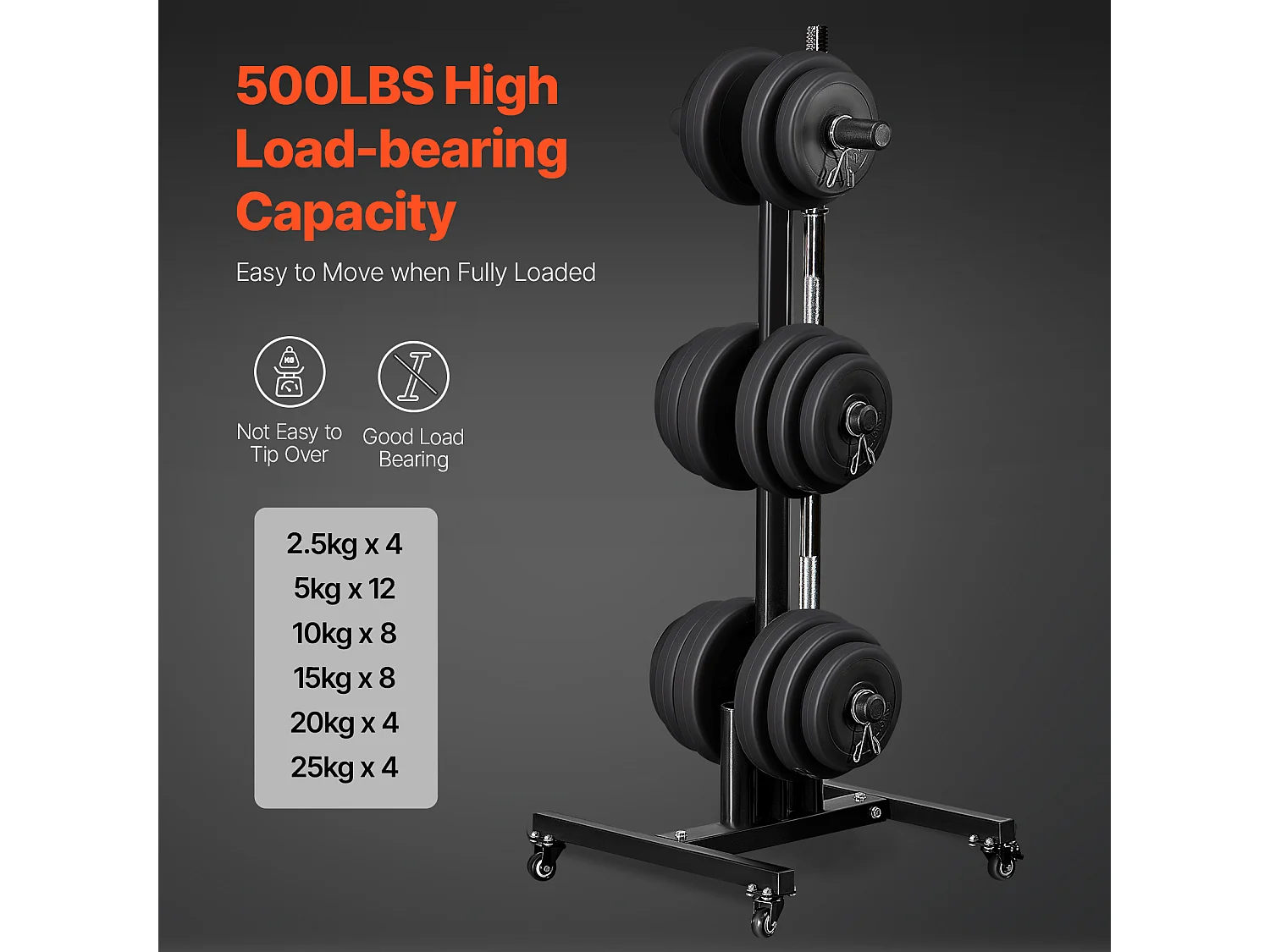 Supporto per Piastre di Peso SucceBuy, Verticale con Rotelle, per Piastre da 50,8 mm, Capacità di 454 kg