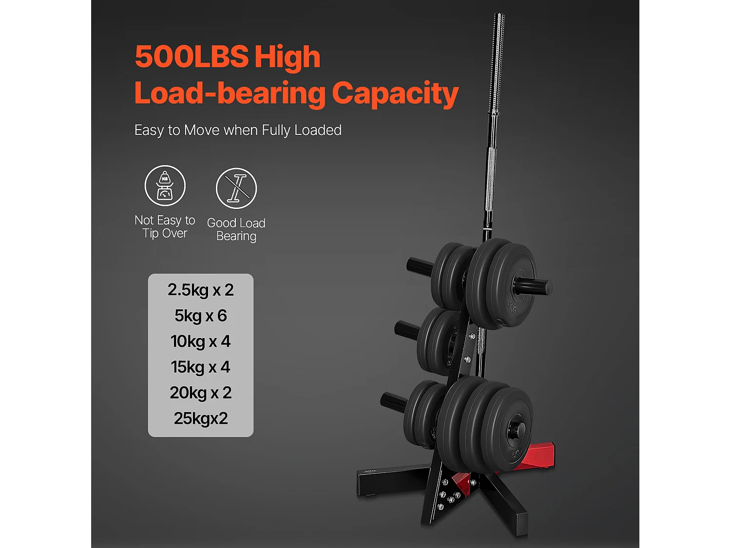 Soutien pour Plaques de Poids SucceBuy, pour Plaques de 50,8 mm, Capacité de 227 kg