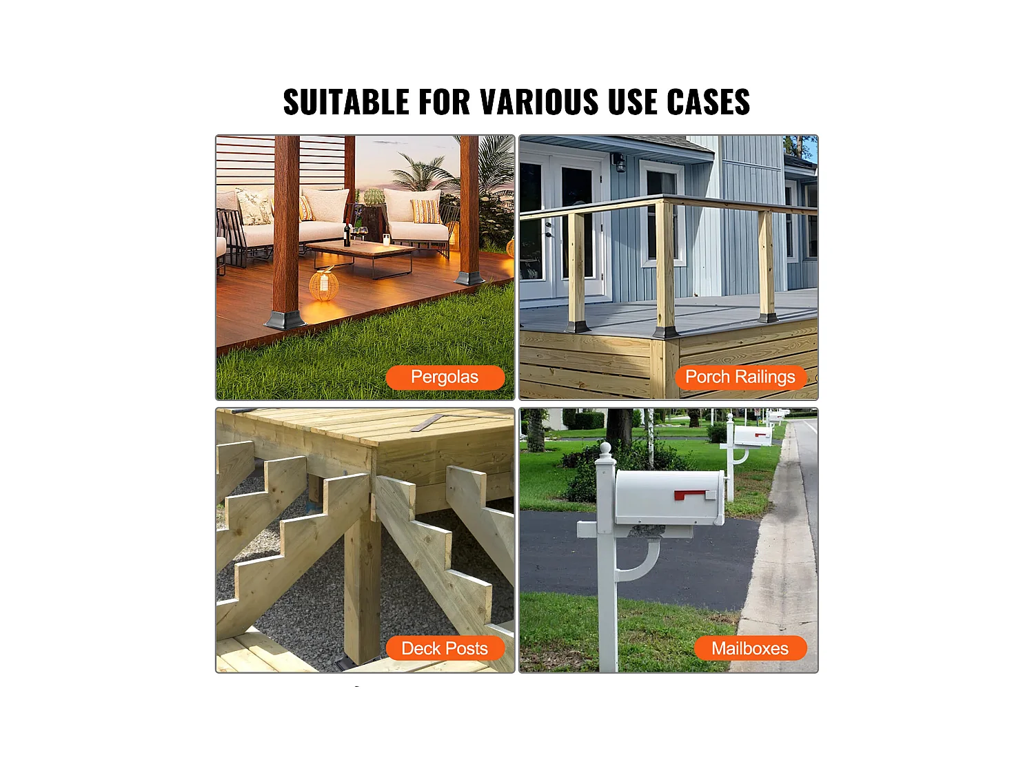 Kit de Supports SucceBuy Lot de 10 Supports de Base de Poteau Robustes 101,6 x 101,6 mm pour Ancrage en Bois