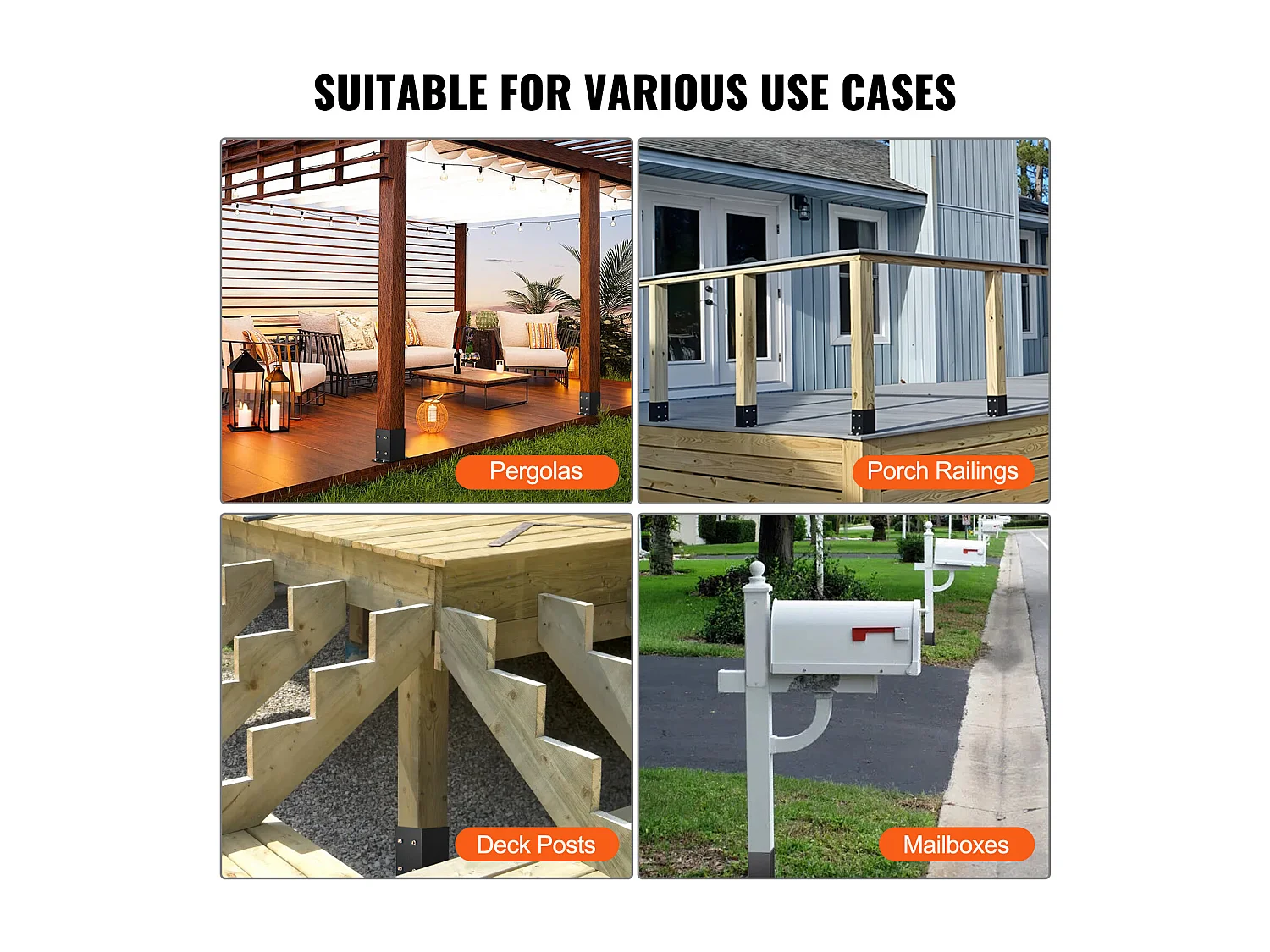 Kit de Supports SucceBuy Lot de 2 Supports de Base de Poteau 101,6 x 101,6 mm, Ancrage de Clôture en Bois Robuste