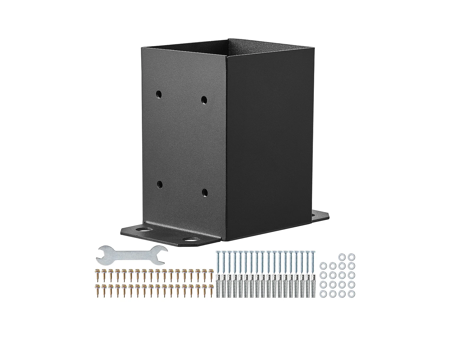 SucceBuy Lot de 4 Supports de Base de Poteau 101,6 x 101,6 mm, Fabriquées en acier au carbone, Ancrage de Clôture en Bois Robuste