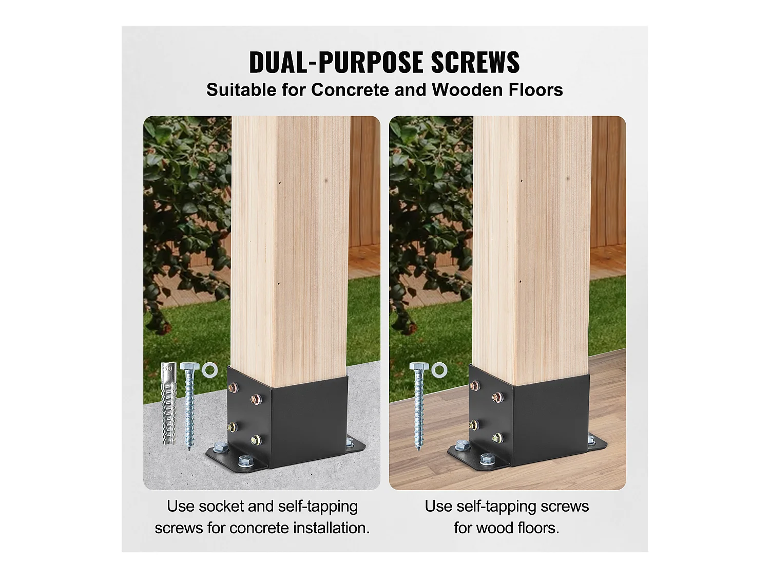 Kit de Supports SucceBuy Lot de 4 Supports de Base de Poteau 152,4 x 152,4 mm, Ancrage de Clôture en Bois Robuste