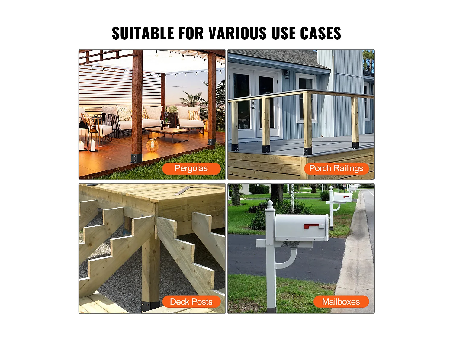 Kit di Supporto SucceBuy, Confezione da 4 Staffe per Base Palo da 152,4 x 152,4 mm, Ancoraggio per Recinzioni in Legno per Impieghi Gravosi