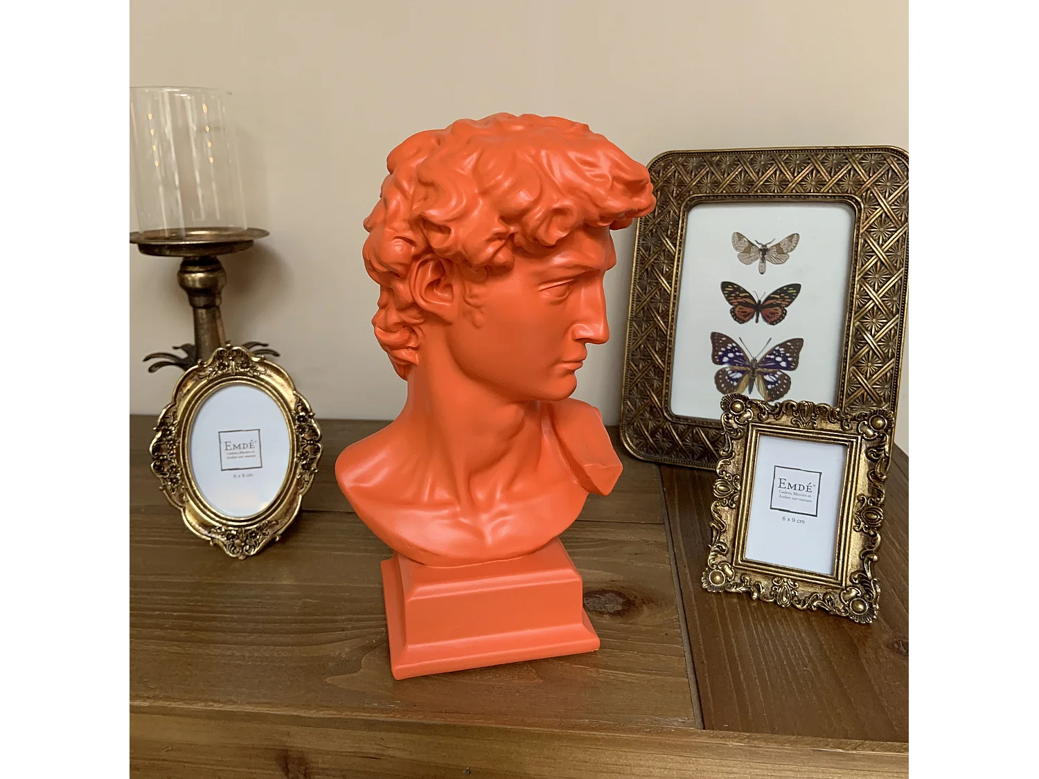 Statue buste homme orange 14.5x12.5x25cm