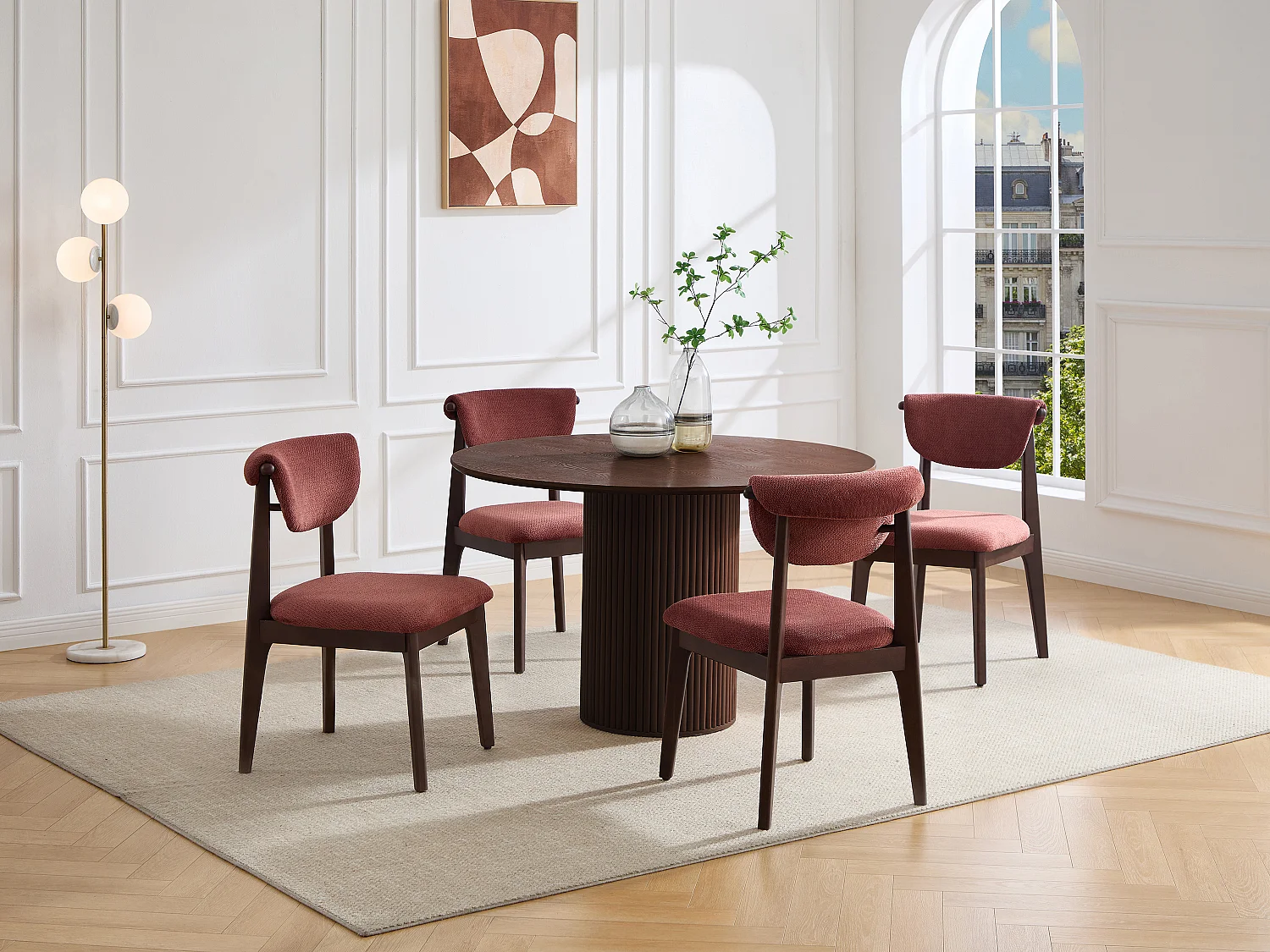 Lot de 2 chaises en tissu texturé et bois d'hévéa - Brun - GABIEL