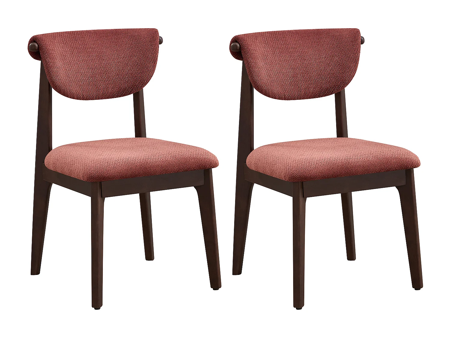 Lot de 2 chaises en tissu texturé et bois d'hévéa - Brun - GABIEL