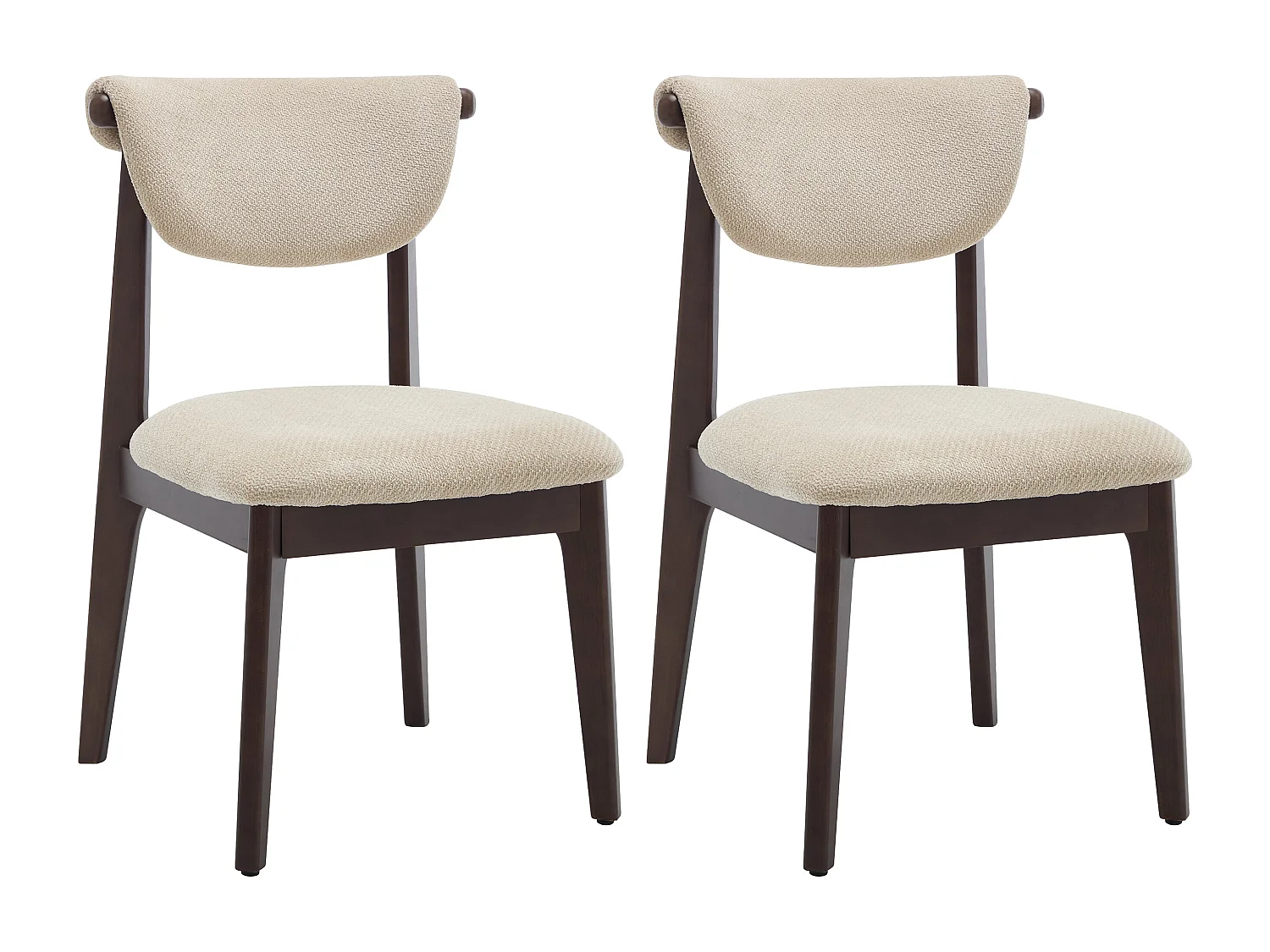 Lot de 2 chaises en tissu texturé et bois d'hévéa - Beige - GABIEL