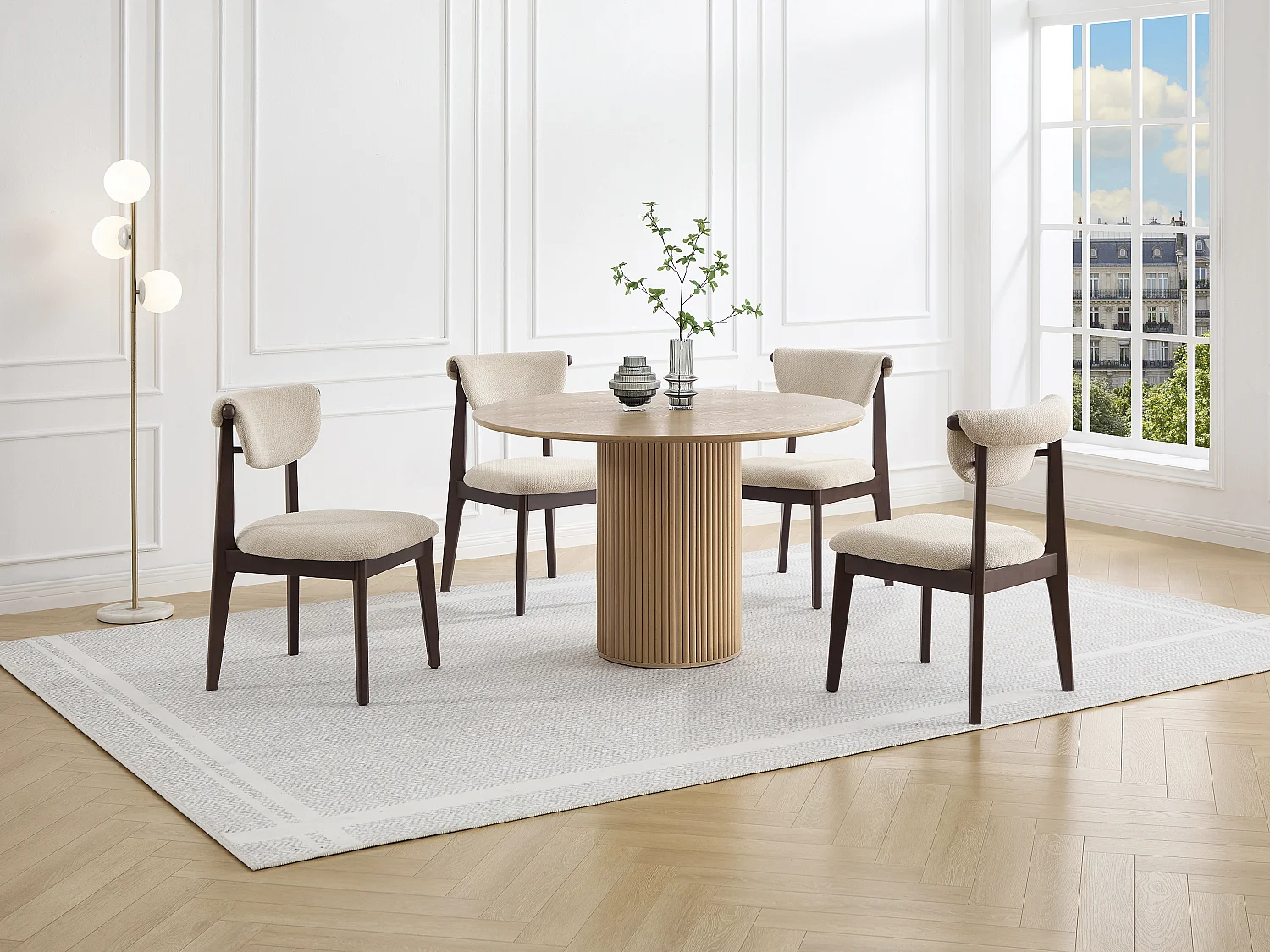 Lot de 2 chaises en tissu texturé et bois d'hévéa - Beige - GABIEL