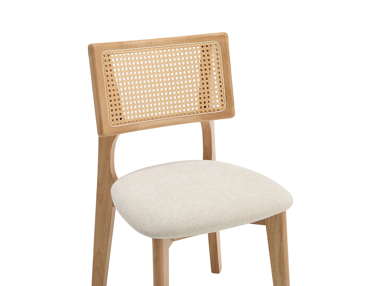Lot de 2 chaises en tissu texturé, effet rotin et bois d'hévéa - Crème - CALENYA
