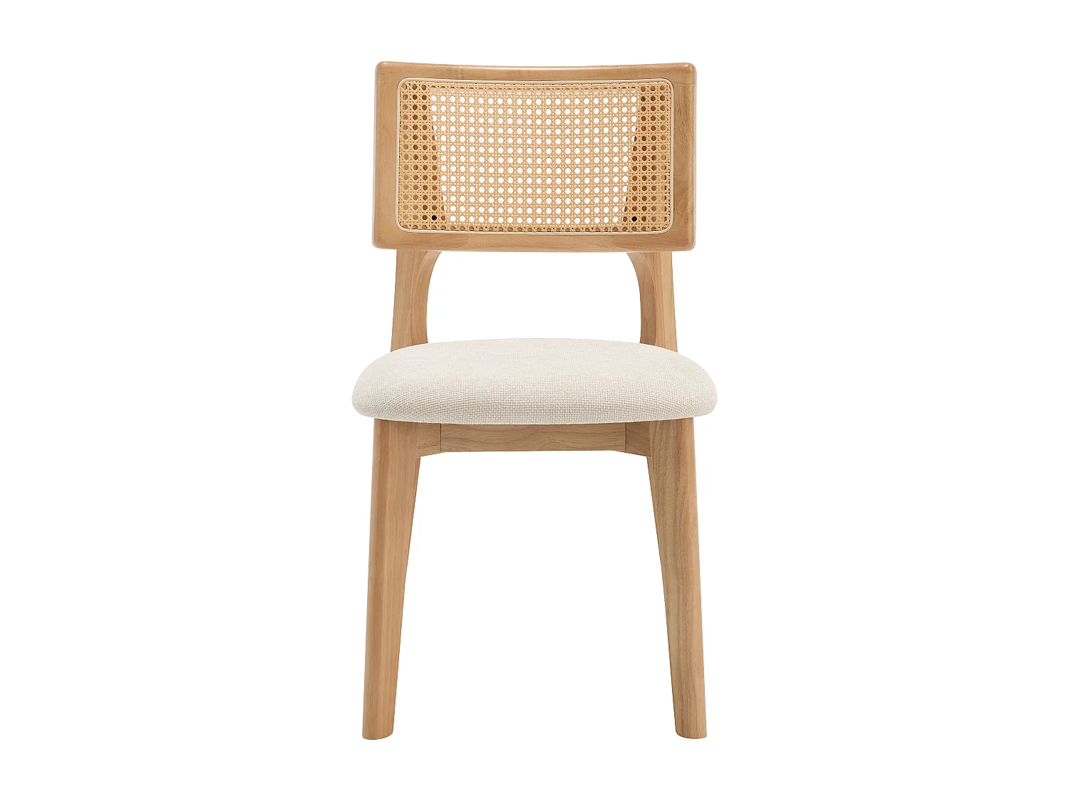 Lot de 2 chaises en tissu texturé, effet rotin et bois d'hévéa - Crème - CALENYA