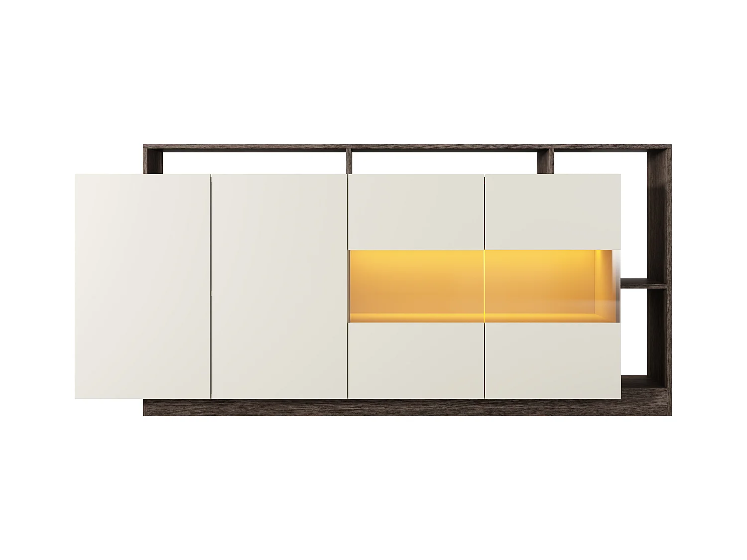 Skänk med 4 dörrar och 4 nischer med LED-belysning - Beige och Mörk natur - IDESIA