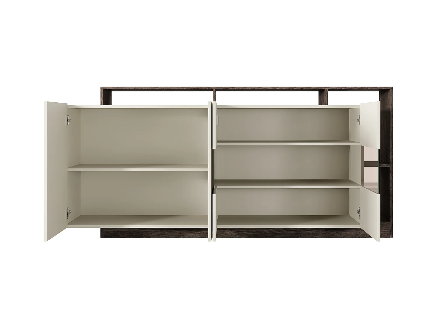 Skänk med 4 dörrar och 4 nischer med LED-belysning - Beige och Mörk natur - IDESIA