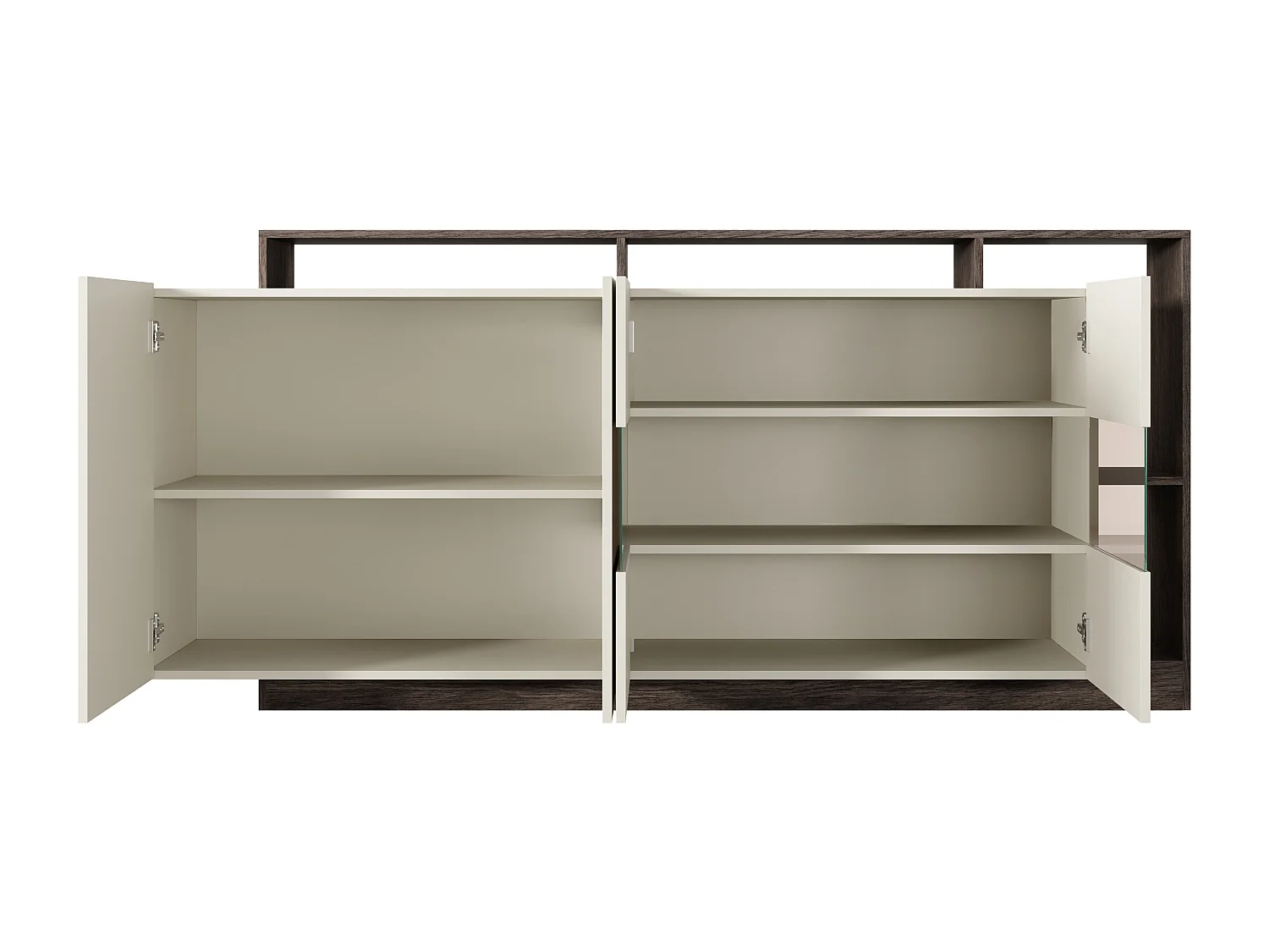 Skænk med 4 låger og 4 nicher med LED - Beige og mørkt naturtræ - IDESIA