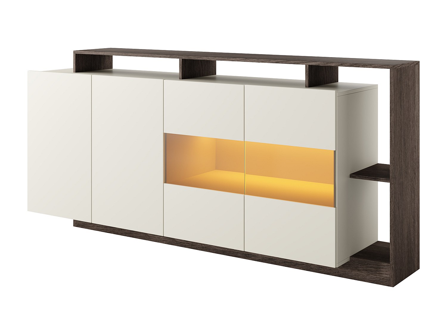 Sideboard mit 4 Türen & 4 Ablagefächern - Mit LED-Beleuchtung -  Beige und günstig online kaufen
