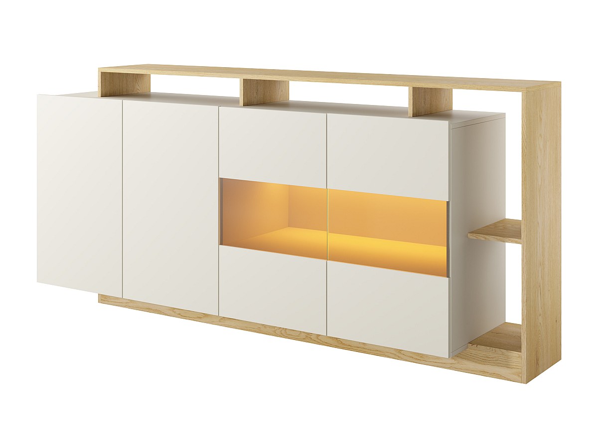 Sideboard mit 4 Türen & 4 Ablagefächern - Mit LED-Beleuchtung - Beige und N günstig online kaufen