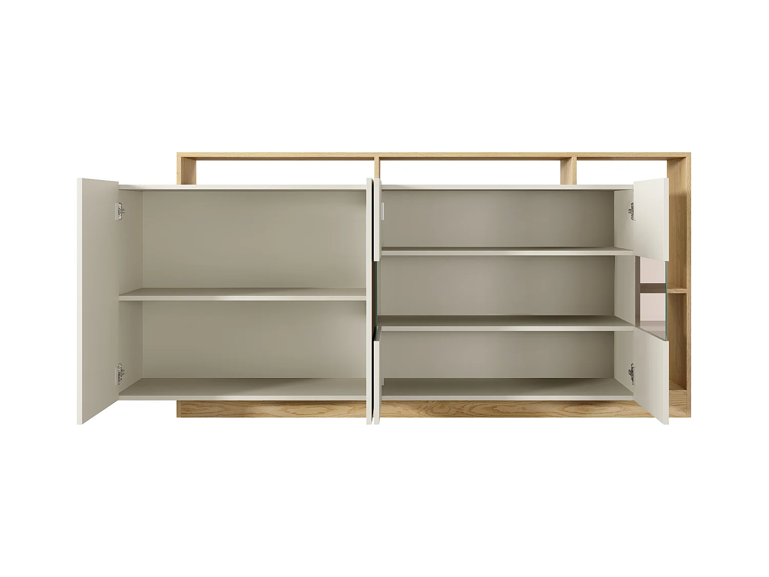 Skänk med 4 dörrar och 4 nischer med LED-belysning - Beige och ljust naturträ - IDESIA